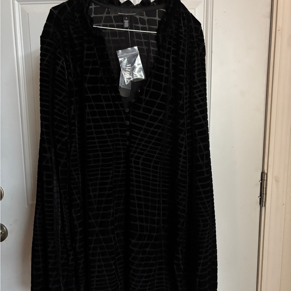 NWT Black Textured velvet Long Sleeve blouse